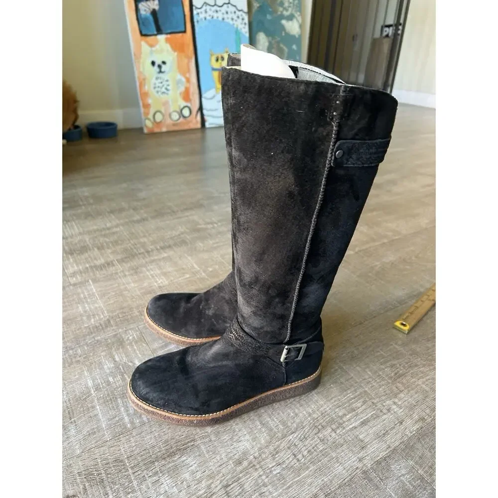 UGG Gellar Tall Boots Womens 7 Black Sheepskin Lined Suede Leather 1013196